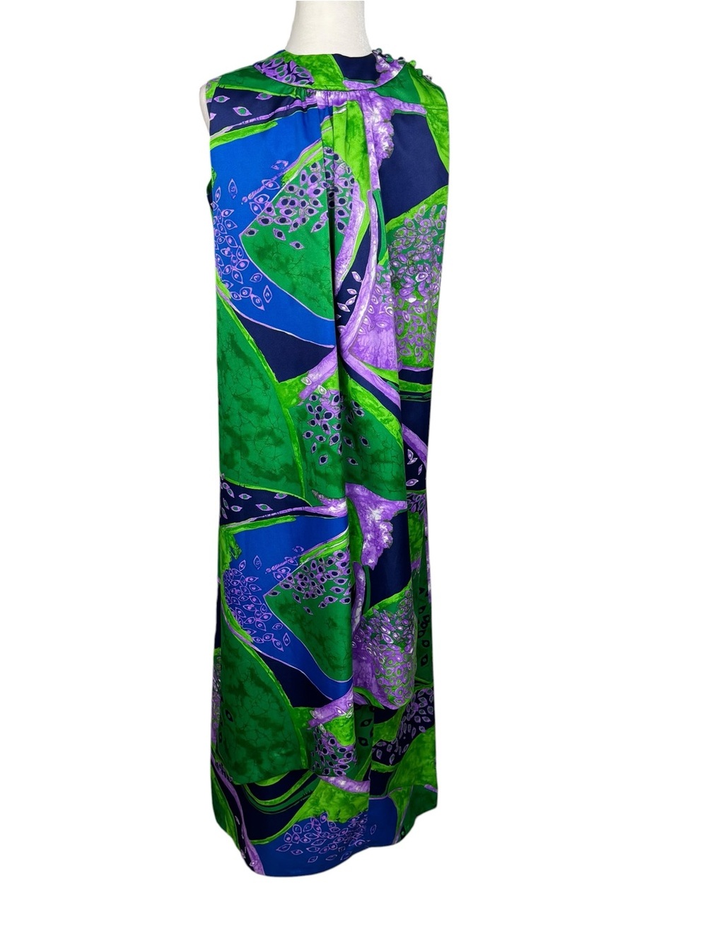 Vintage 1960-70's Maxi Cocktail Dress Abstract Vibrant Attached Matching Cape  6 - Picture 3 of 6